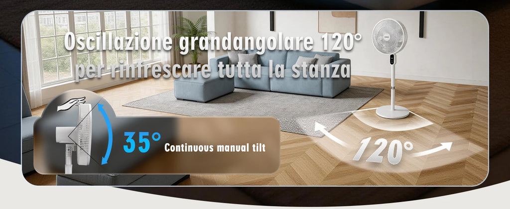 Aigostar 50W Leiser Standventilator mit 7 Flügeln, 3 Geschwindigkeiten und Modi, Fernbedienung, 12H Timer, ultrastabilem Rundsockel, höhenverstellbar 110-125cm, für Zuhause und Büro, Weiß, Rime