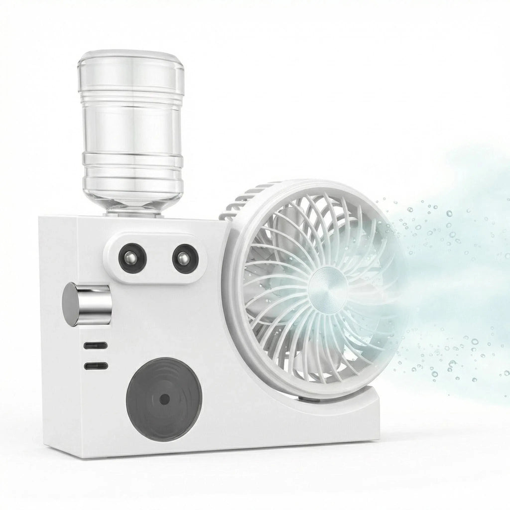 MULIN Tischventilator mit doppelter Zerstäubung – 3-in-1-Wasserkühlung, wiederaufladbarer 1200-mAh-USB-Akku, 3 Geschwindigkeiten, leise, ideal für Schreibtisch, Büro und Zuhause – Modell MU-TFS268