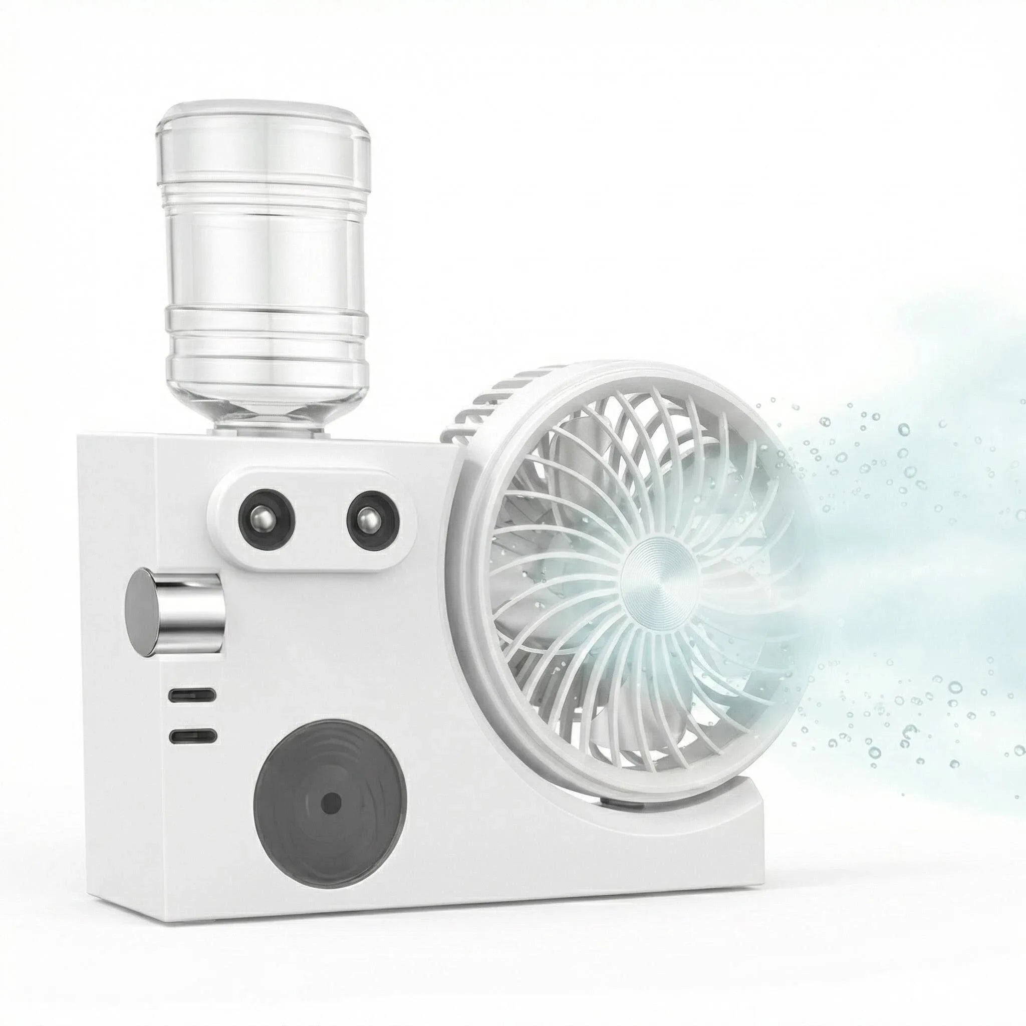 MULIN Tischventilator mit doppelter Zerstäubung – 3-in-1-Wasserkühlung, wiederaufladbarer 1200-mAh-USB-Akku, 3 Geschwindigkeiten, leise, ideal für Schreibtisch, Büro und Zuhause – Modell MU-TFS268