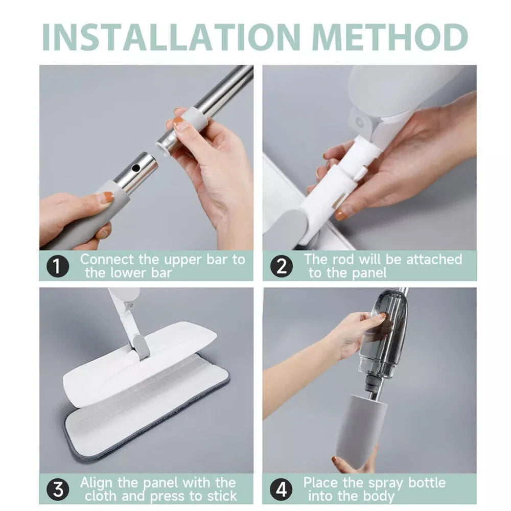 Sprühwischmopp-Set, magischer Flachwischmopp für die Bodenreinigung zu Hause, Haushaltsmopps mit wiederverwendbaren Mikrofaserpads, drehbarer Mopp