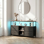 Anajqaqia Moderner TV-Ständer mit 4 Schubladen, Aufbewahrungsschrank mit LED-Beleuchtung, Metallrahmen, geeignet für Wohnzimmer und Schlafzimmer, 137 x 30 x 78 cm