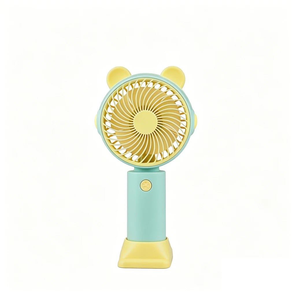 Ventilatore da scrivania mini con orecchie da orsetto, supporto per cellulare integrato, ricarica USB, silenzioso. ideale per scrivania e per guardare serie TV/film.