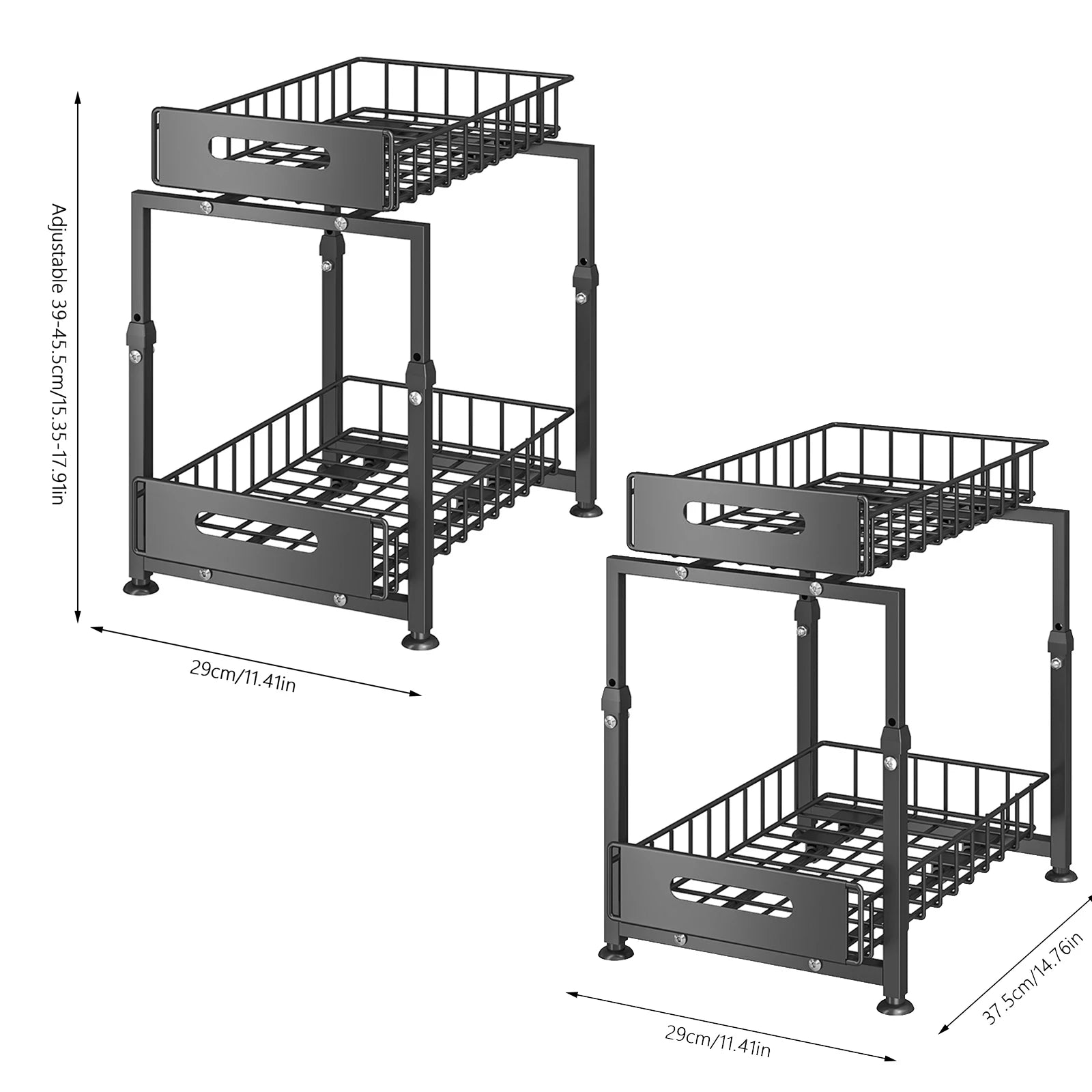 Organizzatore Estraibile a 2 Livelli con Cestello Scorrevole, Altezza Regolabile, Scaffale Sottolavello per Cucina, Porta Spezie