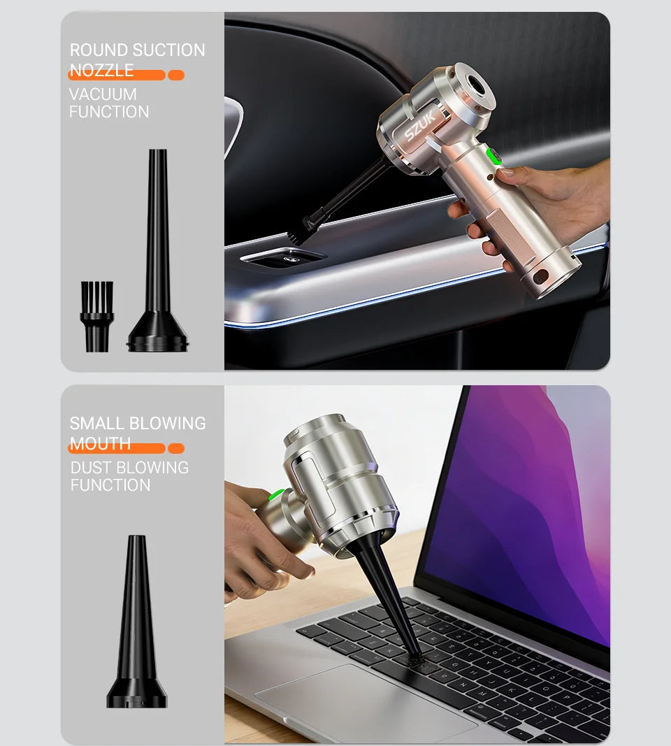 SZUK Neuer kabelloser Auto-Staubsauger, tragbarer Handstaubsauger, Mini-Gebläse mit LED-Licht, leistungsstarker Akku-Staubsauger