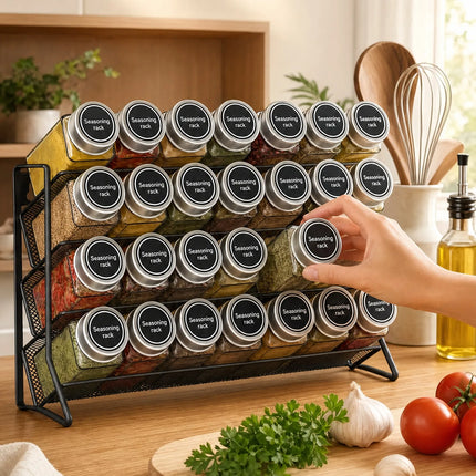 4 mensole da cucina in acciaio al carbonio, porta spezie da parete, antiscivolo, da tavolo e da parete, doppio uso