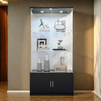 Drei-Etagen-Glasvitrine, Sammlerschrank mit LED-Beleuchtung, Display-Vitrine, Aufbewahrungsschrank und Organizer, geeignet für Wohnzimmer, Schlafzimmer und Büros; Schwarz