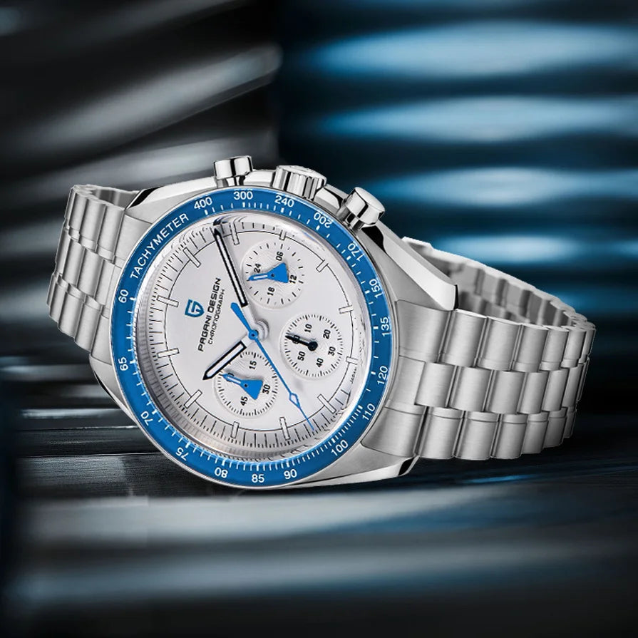 PAGANI DESIGN Orologio da polso al quarzo cronografo blu con vetro zaffiro e cassa in acciaio inossidabile