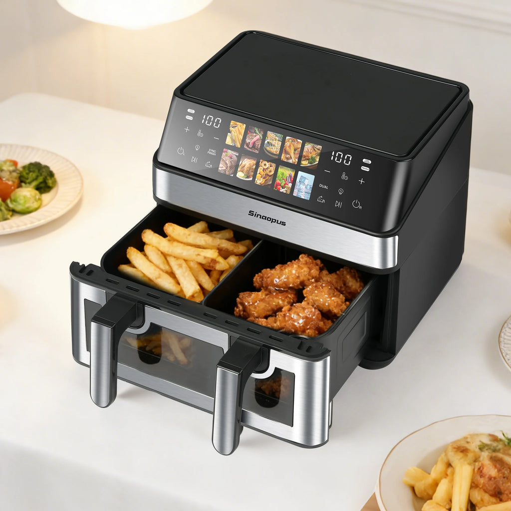 Friggitrice ad Aria Calda 8,5L 2000W con Doppio Cestello e Finestra LED Touch, 10 Programmi