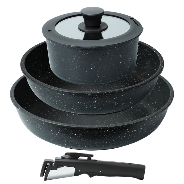 Set di 5 Pentole e Padelle Antiaderenti con Manico Staccabile, Set di Pentole per Cucina a Induzione, Pentole Salutari per Camper