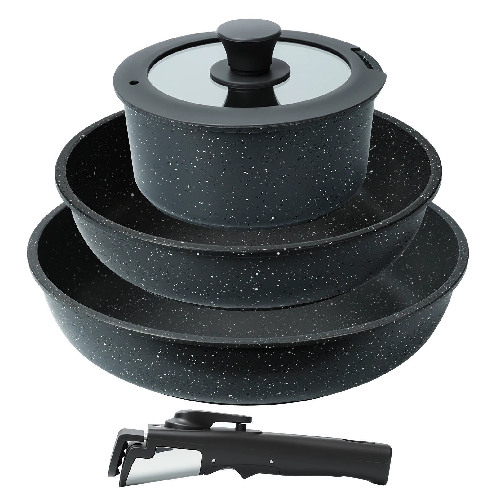 Set di 5 Pentole e Padelle Antiaderenti con Manico Staccabile, Set di Pentole per Cucina a Induzione, Pentole Salutari per Camper