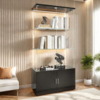 Drei-Etagen-Glasvitrine, Sammlerschrank mit LED-Beleuchtung, Display-Vitrine, Aufbewahrungsschrank und Organizer, geeignet für Wohnzimmer, Schlafzimmer und Büros; Schwarz