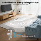 Aigostar 50W Leiser Standventilator mit 7 Flügeln, 3 Geschwindigkeiten und Modi, Fernbedienung, 12H Timer, ultrastabilem Rundsockel, höhenverstellbar 110-125cm, für Zuhause und Büro, Weiß, Rime