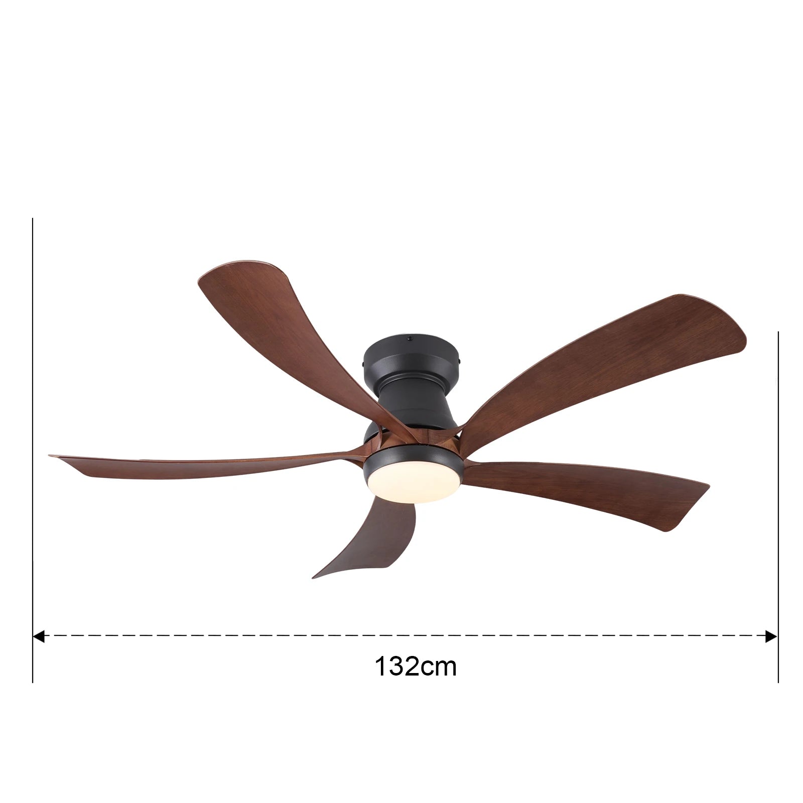 Ventilatore da soffitto da 132 cm con luce LED, 6 velocità, telecomando, reversibile, dimmerabile, finitura in legno