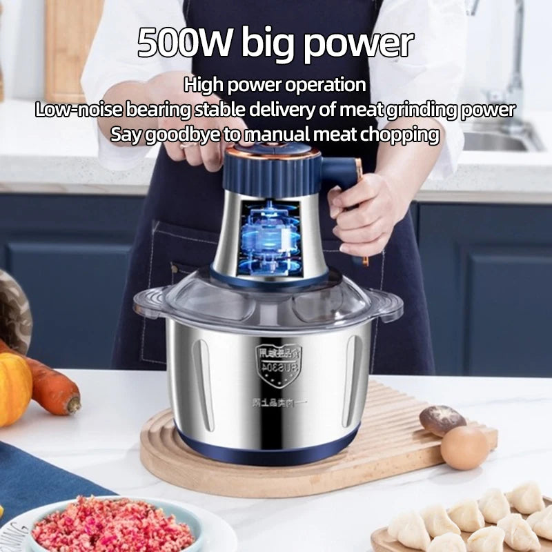 Elektrischer Fleischwolf 5L, Edelstahl-Zerkleinerer, Multifunktionaler Gemüseschneider, Prozessor, Küchenmixer