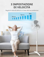 Ventilatore a Piantana, 3 Velocità Regolabili, Oscillazione 90°, Altezza Regolabile, Flusso d'Aria Potente e Funzionamento Silenzioso, Ideale per Casa e Ufficio, Bianco