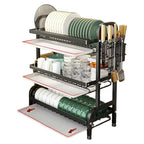 Stendino per piatti Scolapiatti a 3 livelli Scolapiatti Scaffale per piatti antiruggine di grande capacità con portautensili Organizzatore da cucina