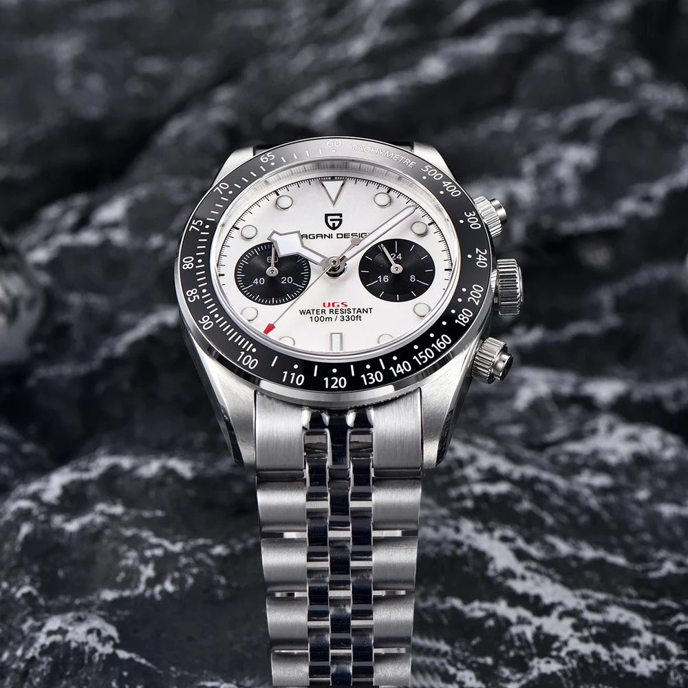 PAGANI DESIGN Orologio da polso al quarzo cronografo uomo, modello Panda, vetro zaffiro, impermeabile 10 bar