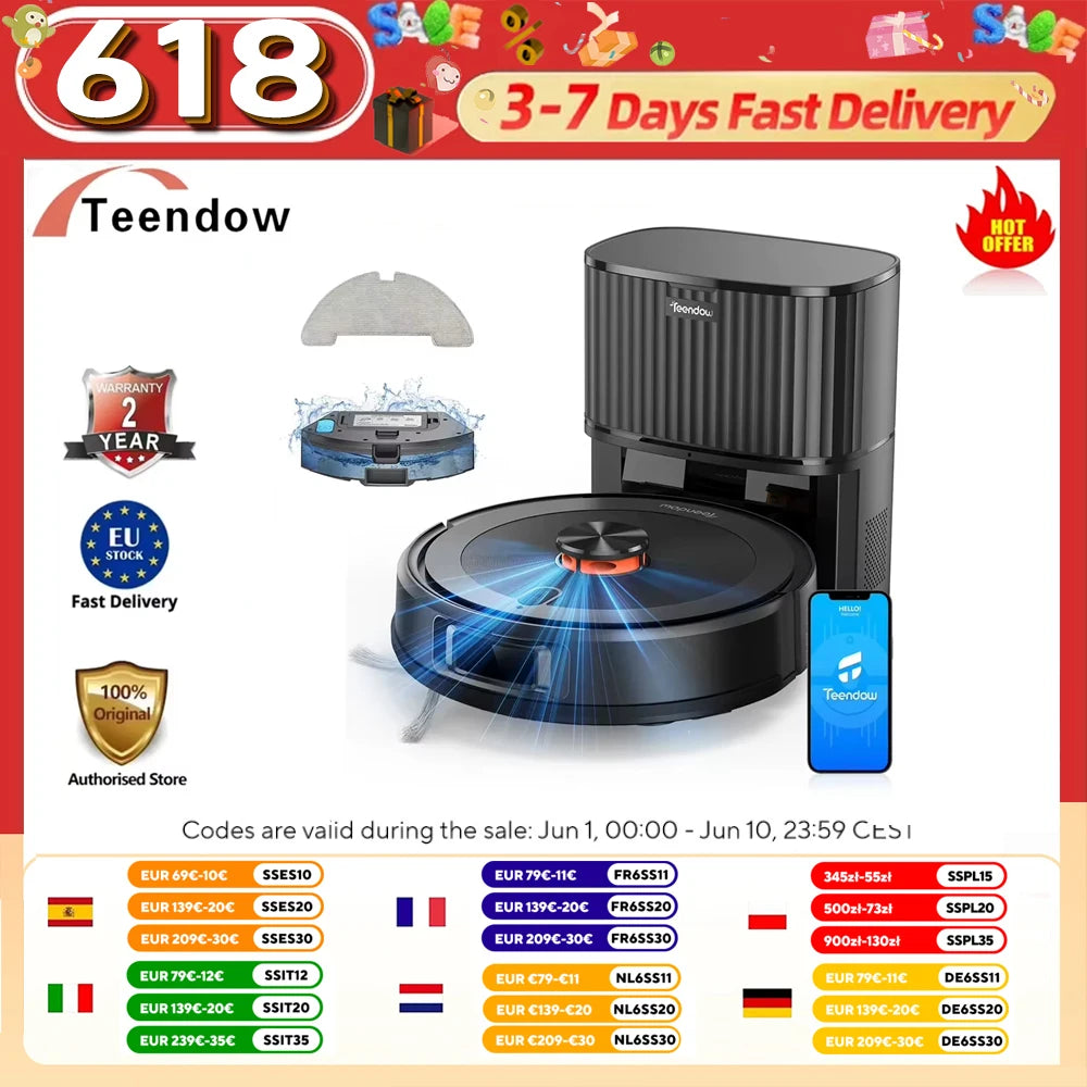 Teendow D10S Max 2600mAh Saug- und Wischroboter mit Selbstentleerungsstation 4500Pa Starke Saugkraft 3L Staubbeutel Intelligente Kartierung