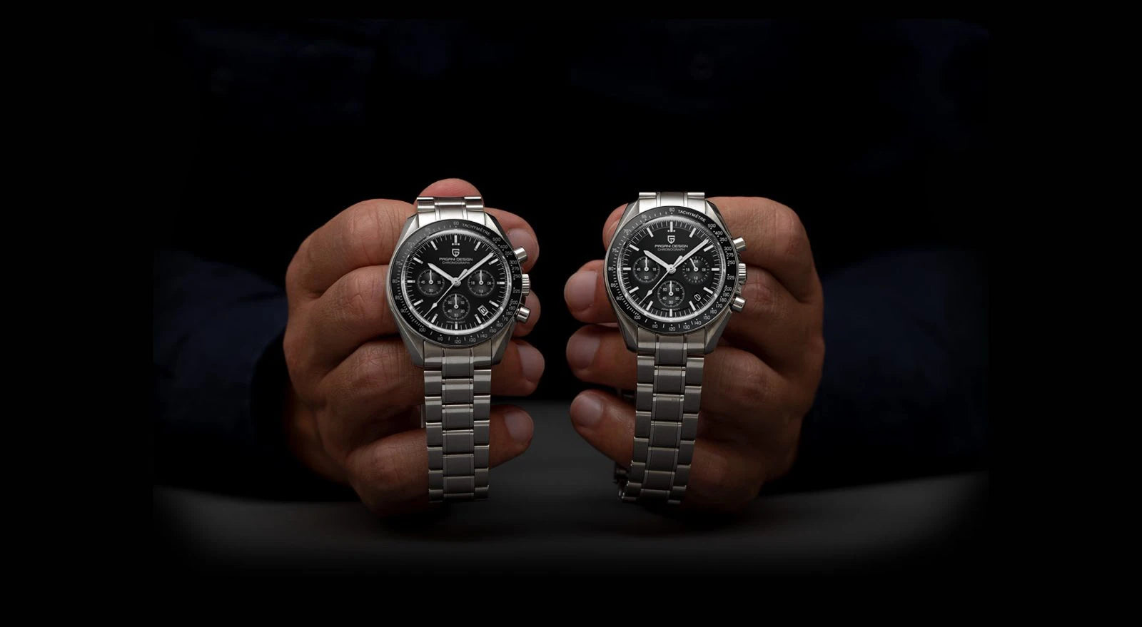PAGANI DESIGN Orologio da Polso Uomo Luna Quarzo Cronografo Acciaio Inox Nero