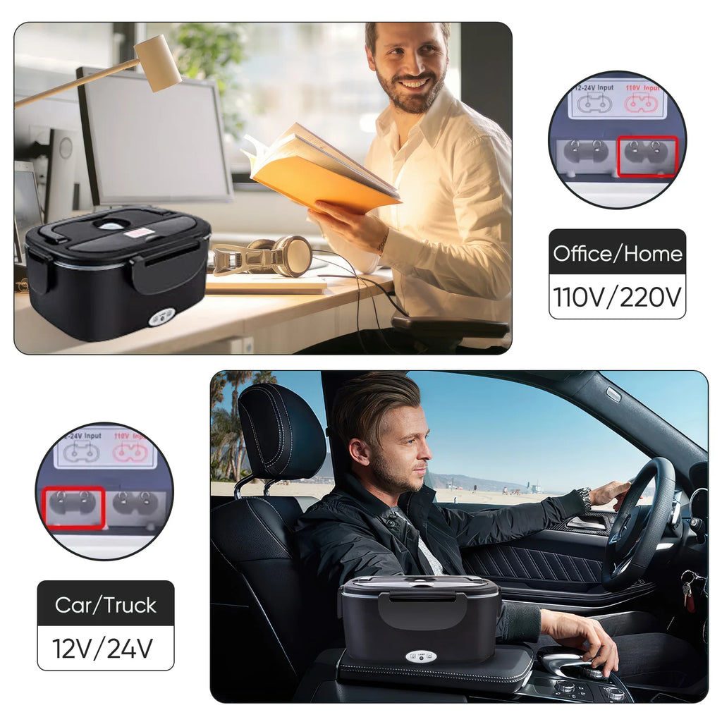 2-in-1 Auto Casa 12V 24V 110V 220V Elektrische Lunchbox Tragbare Picknick Schule Lebensmittelheizung Wärmer Behälter Set aus Edelstahl