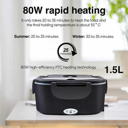 2 in 1 Auto Casa 12V 24V 110V 220V Scaldavivande Elettrico Portatile per Picnic Scuola Contenitore Scaldante per Alimenti in Acciaio Inox
