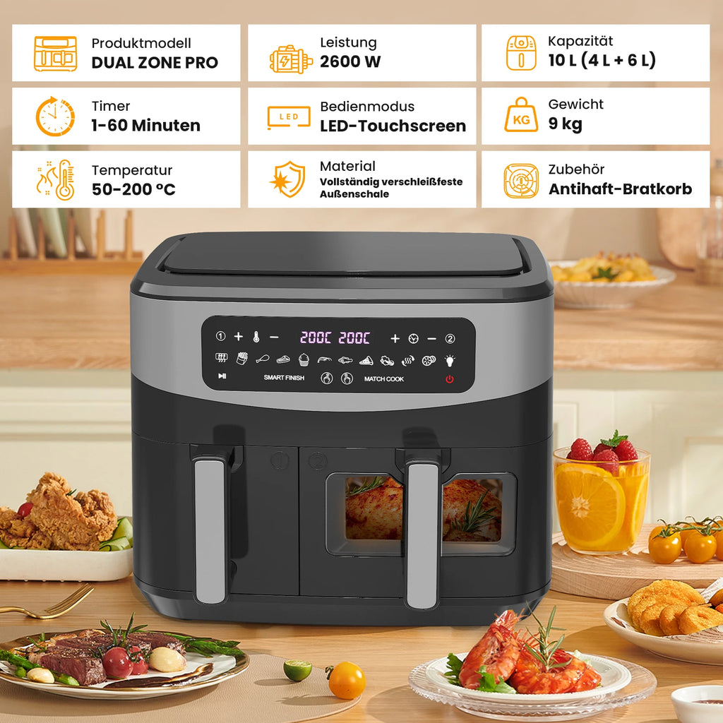 Friggitrice ad aria doppio cestello Gidgimo 10L, 2600W, nero