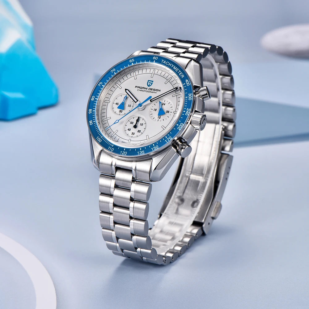 PAGANI DESIGN Orologio da polso al quarzo cronografo blu con vetro zaffiro e cassa in acciaio inossidabile