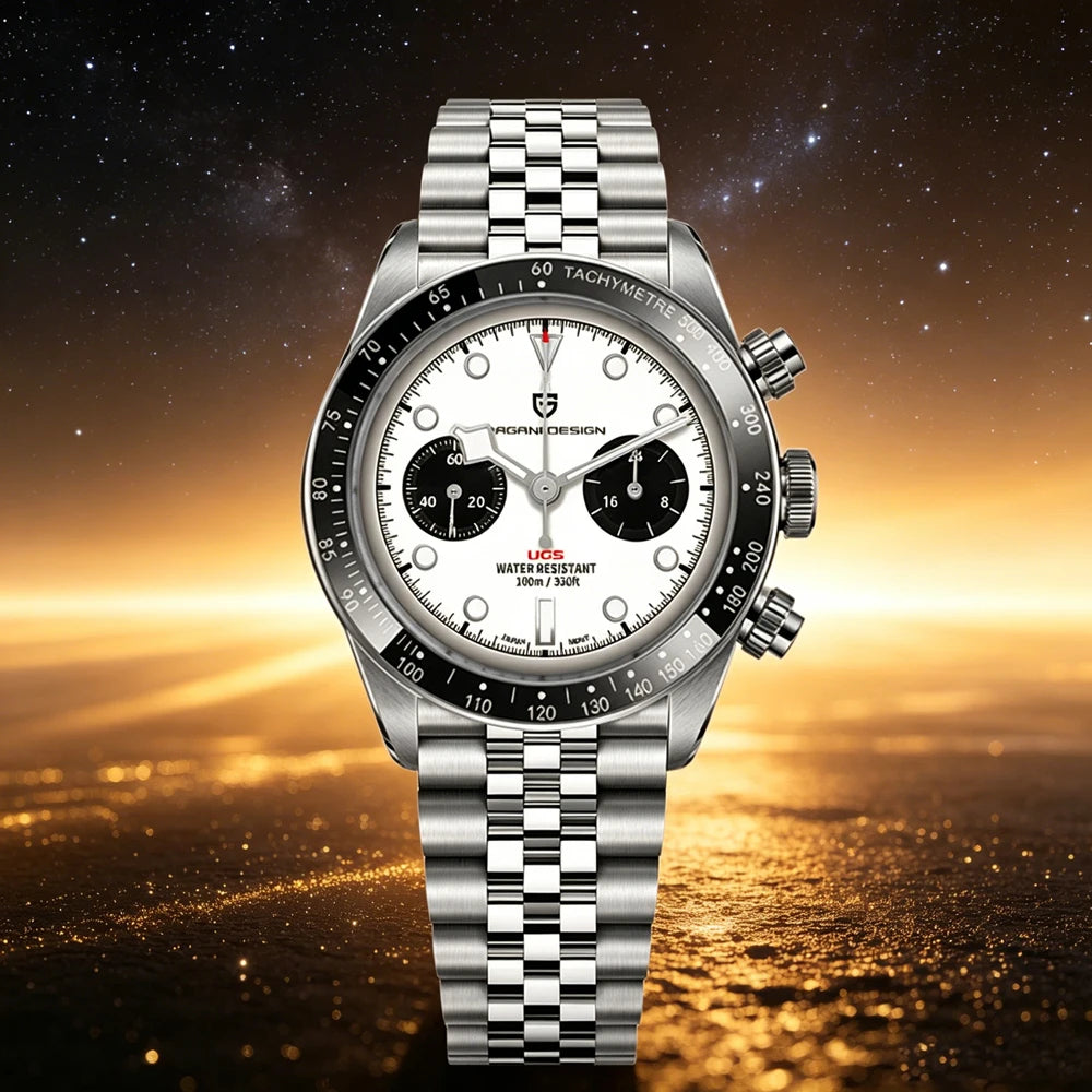 Nuovi orologi da uomo Panda DESIGN, orologio al quarzo di lusso Panda, cronografo sportivo da uomo, cronografo con vetro zaffiro, lenti AR, ceramica, leggero, impermeabile, in acciaio inossidabile, orologio da uomo, idea rega