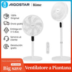 Aigostar 50W Leiser Standventilator mit 7 Flügeln, 3 Geschwindigkeiten und Modi, Fernbedienung, 12H Timer, ultrastabilem Rundsockel, höhenverstellbar 110-125cm, für Zuhause und Büro, Weiß, Rime
