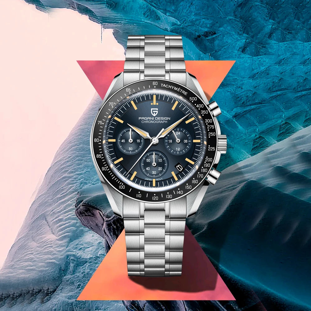 PAGANI DESIGN PD-1701 Moon Orologio da polso al quarzo uomo cronografo sportivo acciaio inossidabile vetro zaffiro