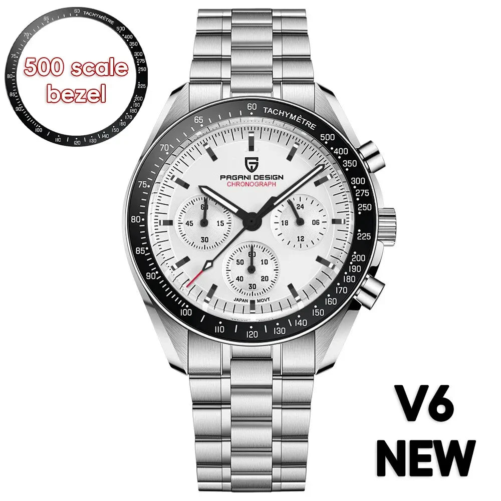 PAGANI DESIGN Orologio da Uomo al Quarzo V6 Moon Cronografo Sportivo Acciaio Inossidabile
