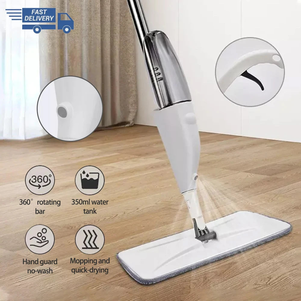 Sprühwischmopp-Set, magischer Flachwischmopp für die Bodenreinigung zu Hause, Haushaltsmopps mit wiederverwendbaren Mikrofaserpads, drehbarer Mopp