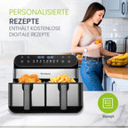 Friggitrice ad Aria Calda a Doppio Cestello 10 L 2400 W, Controllo Touch LED, Leawin