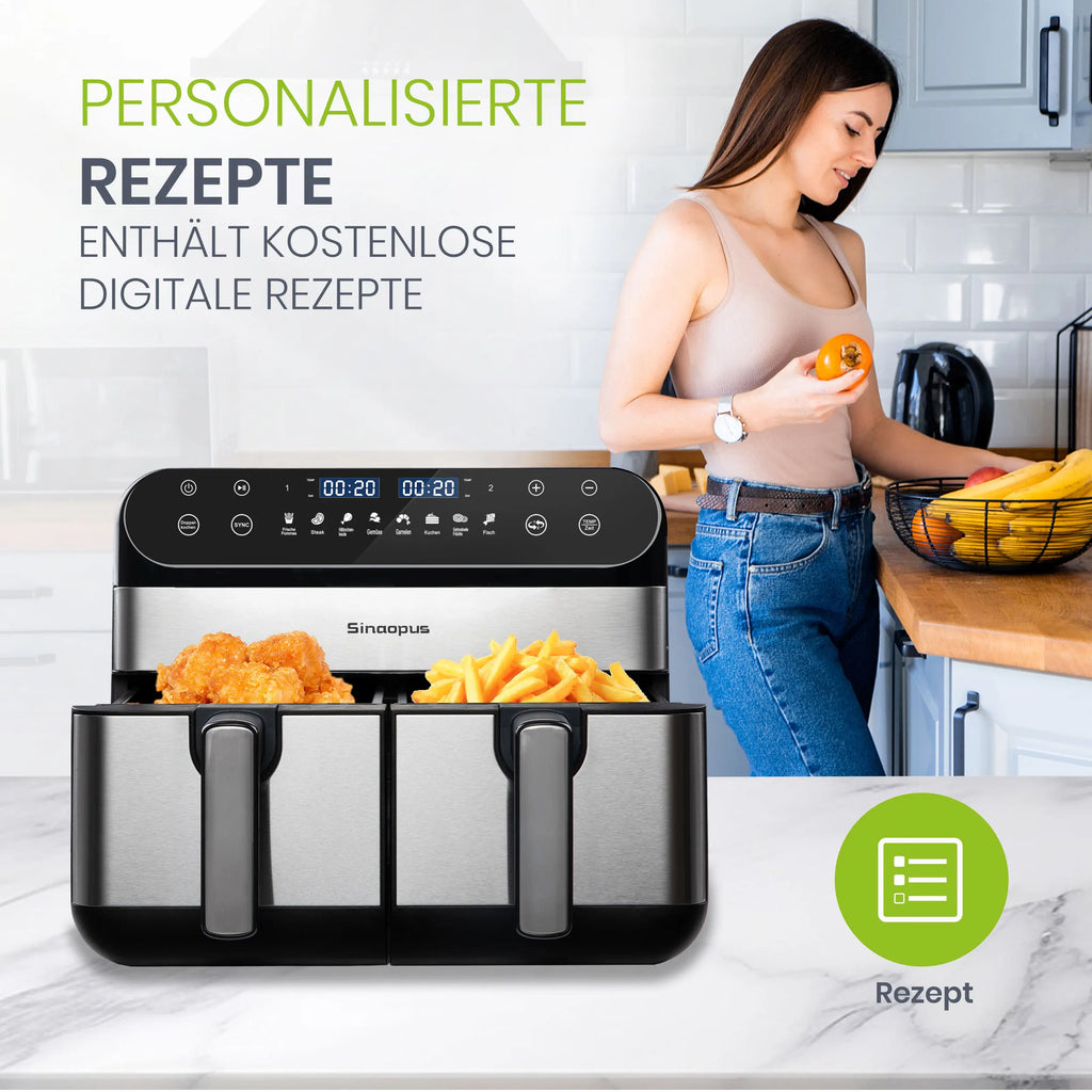 Friggitrice ad Aria Calda a Doppio Cestello 10 L 2400 W, Controllo Touch LED, Leawin