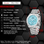 PAGANI DESIGN Herrenuhr Ice Blue, Luxus-Quarzuhr für Herren, Chronograph mit AR-Saphirglas, Leuchtend, Lokaler Versand