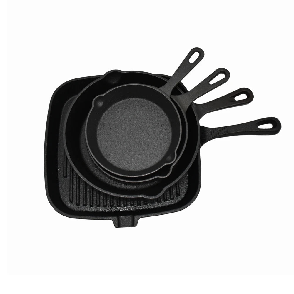 Set di 4 Padelle in Ghisa Antiaderenti Pretrattate, con Guanti
