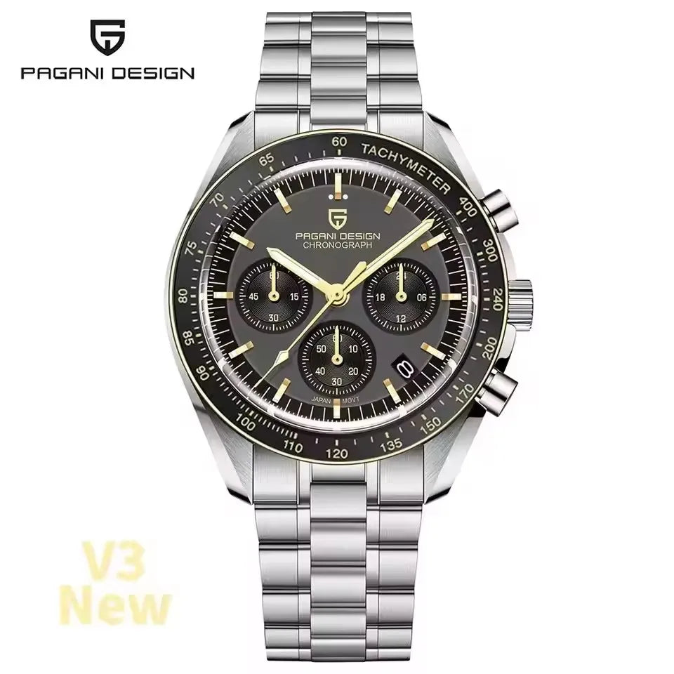 PAGANI DESIGN Orologio da Polso al Quarzo con Vetro Zaffiro, Cronografo Sportivo Impermeabile 10 Bar, Acciaio Inossidabile 316L
