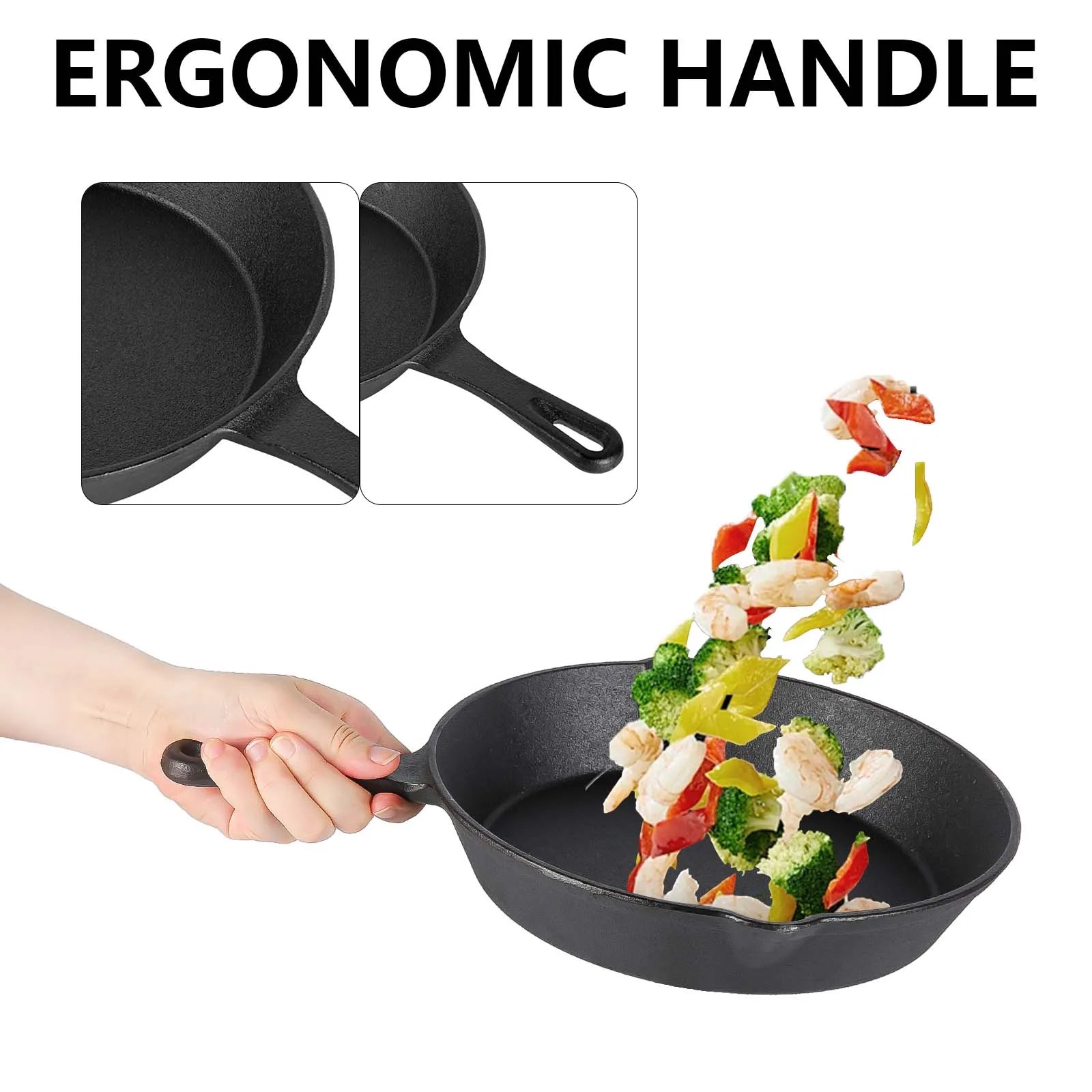 Set di 4 padelle in ghisa, 14/16/20/26 cm, pre-stagionate antiaderenti, ritenzione uniforme del calore, durevoli, non rivestite, per cottura a gas, induzione, falò, interni ed esterni