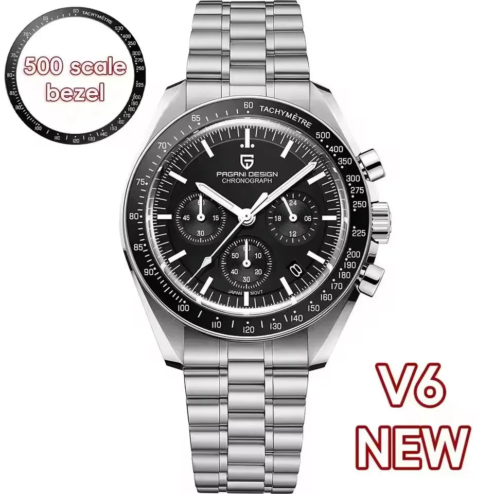 PAGANI DESIGN Orologio da Polso al Quarzo con Vetro Zaffiro, Cronografo Sportivo Impermeabile 10 Bar, Acciaio Inossidabile 316L