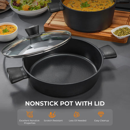 Induction pan with lid, sauté pan, high-sided pan, 28 cm / 3.8 L cooking pot with anti-scald handles