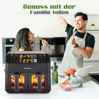 Sinaopus 2000W XXL 9L Doppelkorb-Heißluftfritteuse Multifunktions-Luftfritteuse mit LED-Touchscreen Timer Automatische Kochprogramme