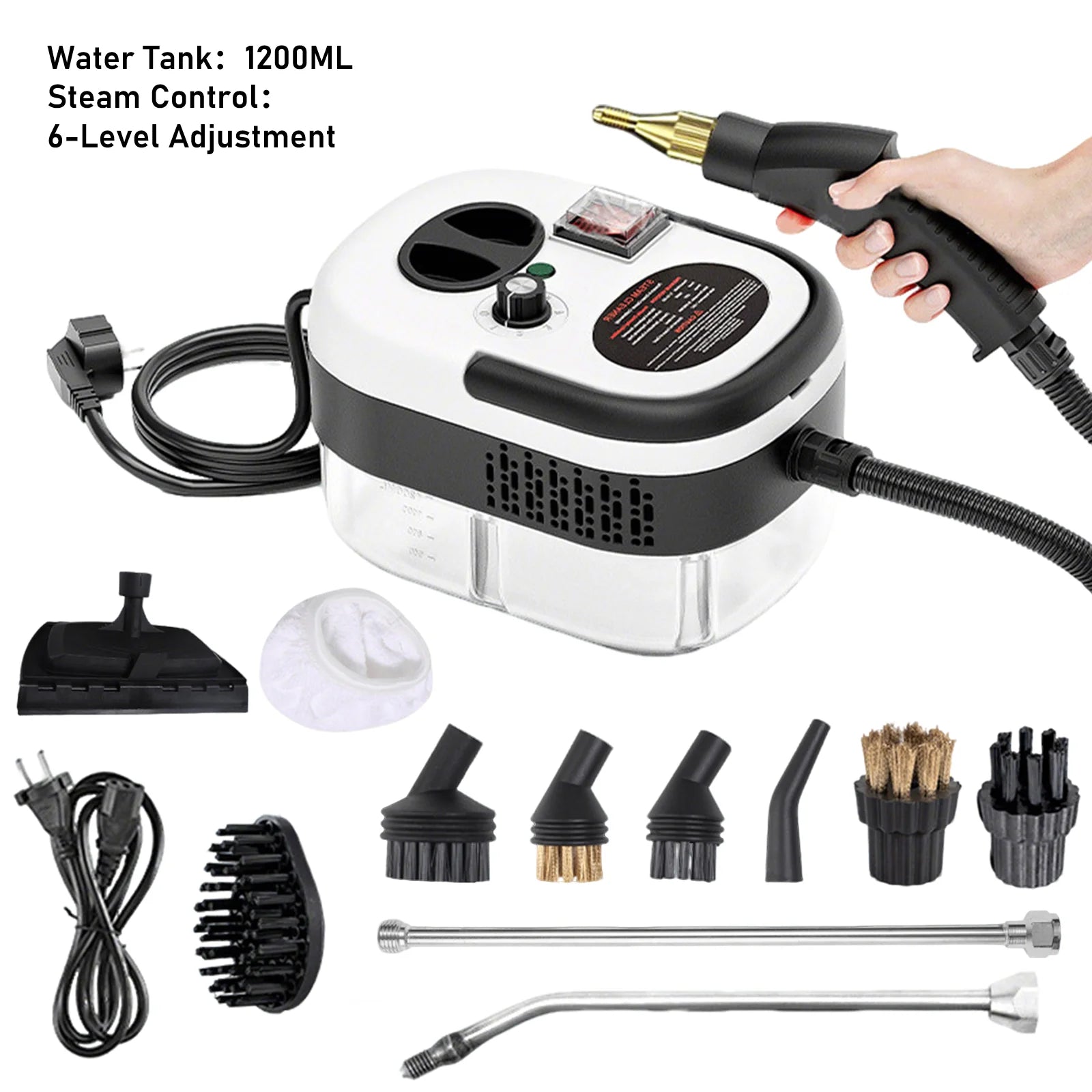 2500 W Handdampfreiniger, 3 bar Druck 100 ℃ Hochtemperatursterilisation 3-Gang 1600 ml Tank für die Reinigung von Küchenböden zu Hause