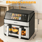 Friggitrice ad Aria Calda 8,5L 2000W con Doppio Cestello e Finestra LED Touch, 10 Programmi