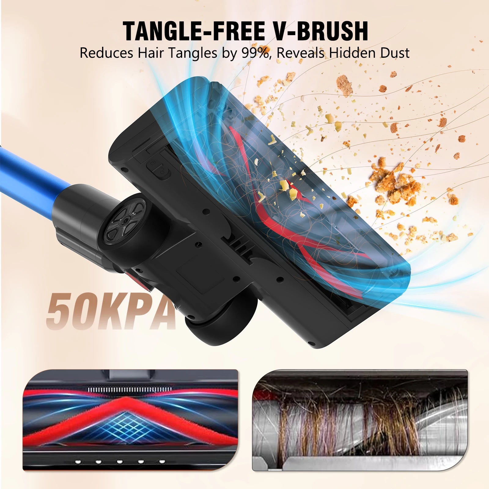 Blossom V18 Kabelloser Staubsauger 550W 45KPA Leistungsstark mit LED-Display Anti-Verfilzungsbürste Abnehmbarer Akku 1,5L für Tierhaare Hartböden Teppiche Zuhause Auto