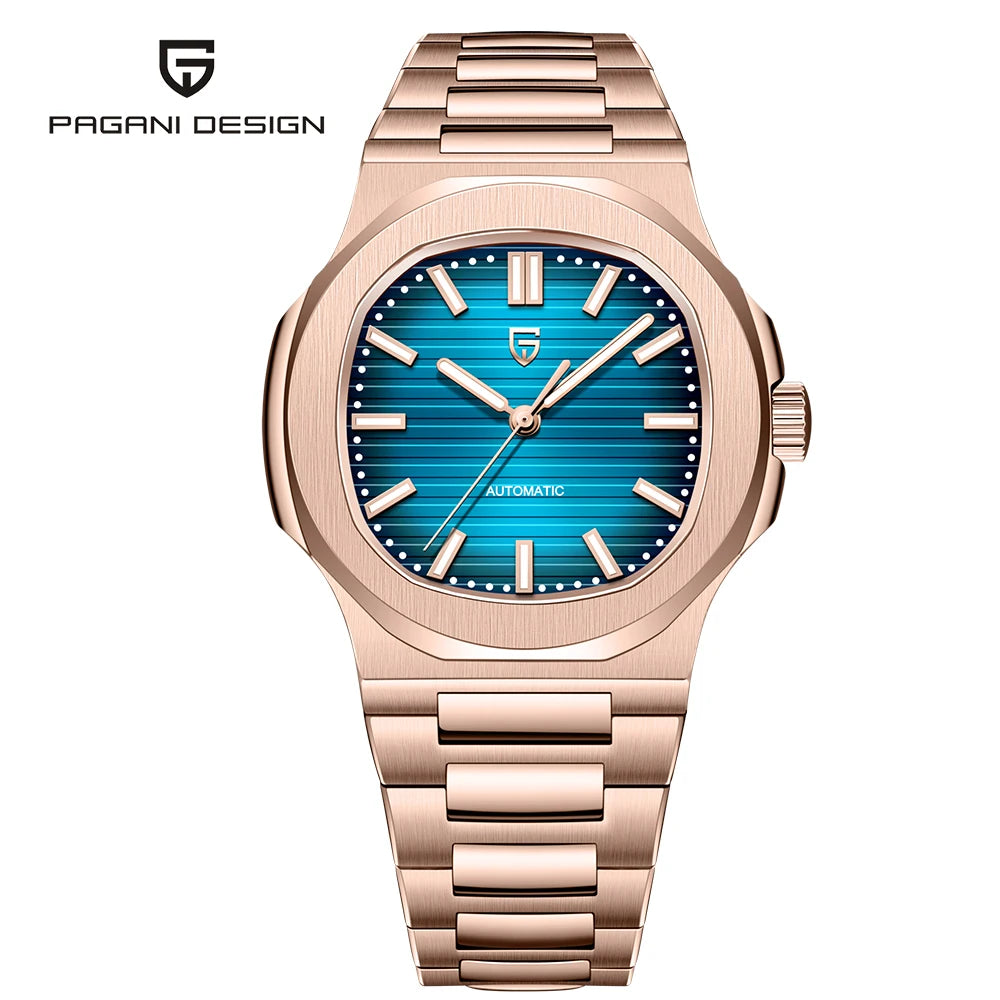 Nuovo Orologio Meccanico Automatico di Lusso Pugani da Uomo con Vetro Zaffiro Antiriflesso e Lancette Luminose, Orologio Sportivo da Uomo, Consegna Locale