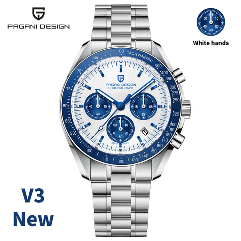 PAGANI DESIGN PD-1701 Moon Orologio da polso al quarzo uomo cronografo sportivo acciaio inossidabile vetro zaffiro
