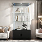 Drei-Etagen-Glasvitrine, Sammlerschrank mit LED-Beleuchtung, Display-Vitrine, Aufbewahrungsschrank und Organizer, geeignet für Wohnzimmer, Schlafzimmer und Büros; Schwarz