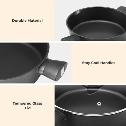 Induction pan with lid, sauté pan, high-sided pan, 28 cm / 3.8 L cooking pot with anti-scald handles