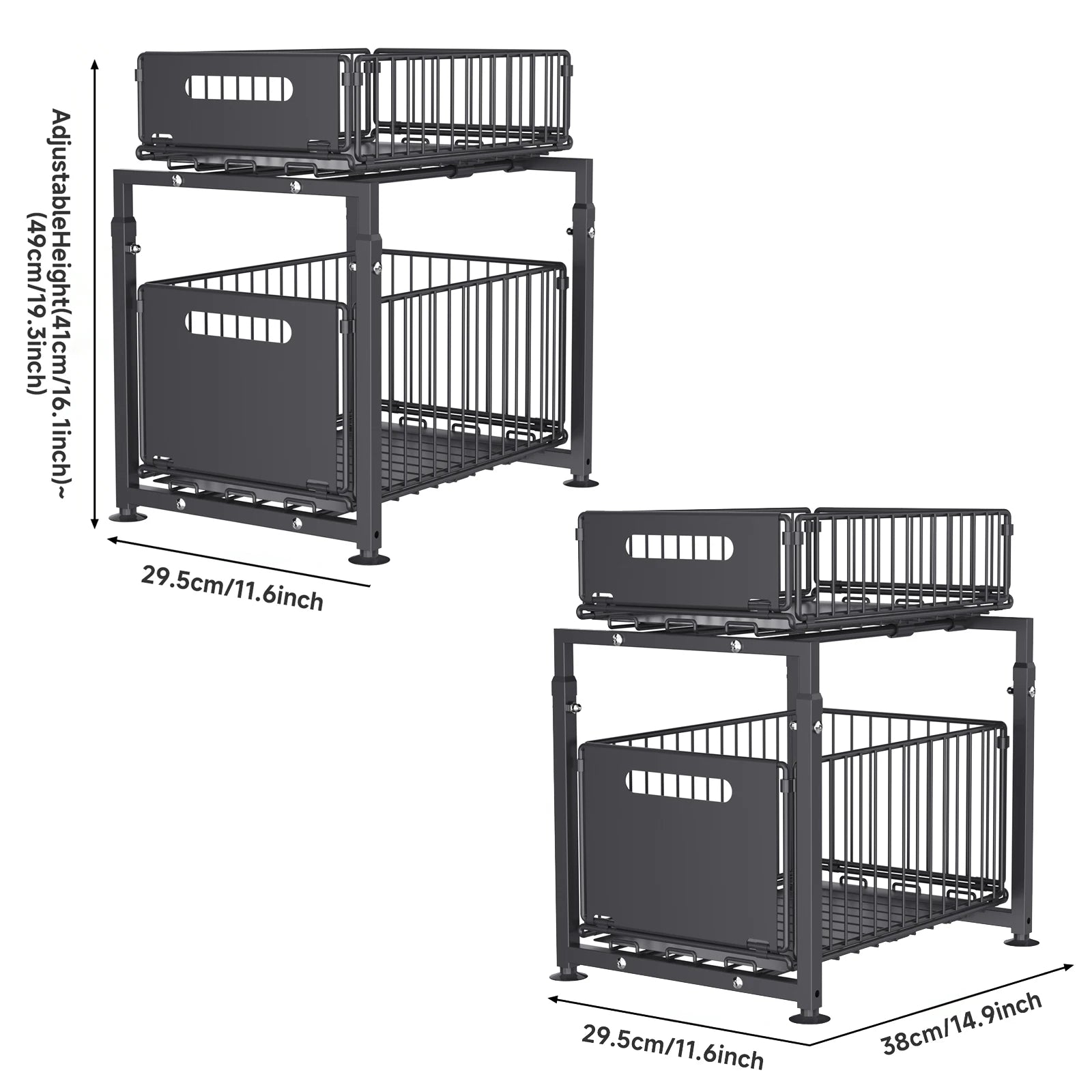 Organizzatore Estraibile a 2 Livelli, Scaffale Regolabile in Altezza per Sotto Lavello con Cassetto Scorrevole per Armadietti di Cucina e Bagno