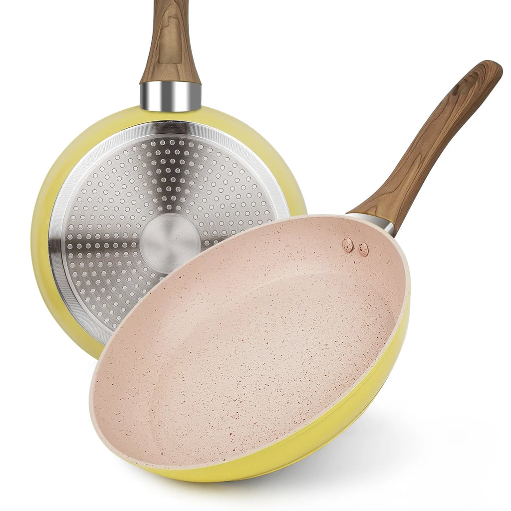 Padella colorata da 20/24/28 cm con manico in legno, padella antiaderente, padelle per frittata per pancake per tutti i fornelli, pentole da cucina per la casa